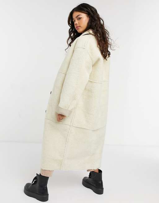 ASOS DESIGN - Manteau avec col en imitation peau de mouton non tissé - Crème, 2 de 4