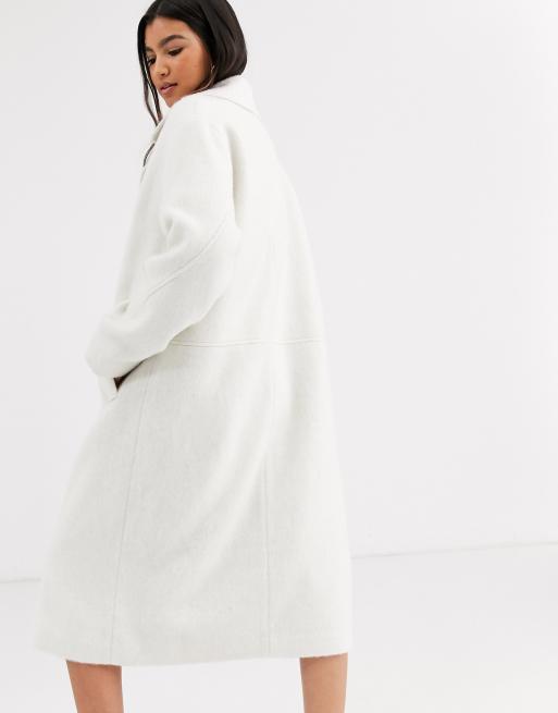 ASOS DESIGN - Manteau brossé tendance avec boutons fantaisie - Blanc, 2 de 4