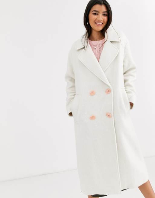ASOS DESIGN - Manteau brossé tendance avec boutons fantaisie - Blanc, 3 de 4