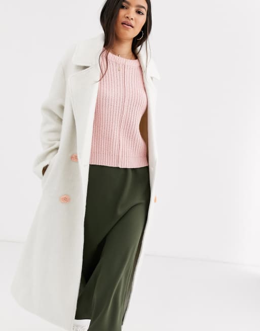 ASOS DESIGN - Manteau brossé tendance avec boutons fantaisie - Blanc, 4 de 4