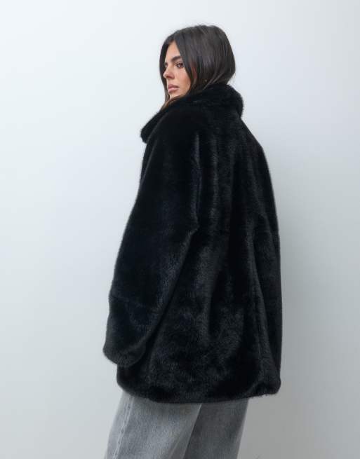 ASOS DESIGN manteau car coat mi-long à col en faux-fur noir, 4 de 4