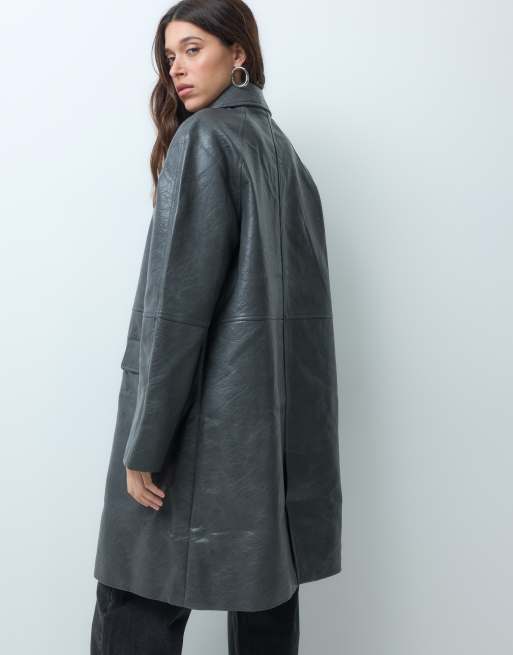 ASOS DESIGN manteau car gris à col montant et boutonnage devant, 5 de 5