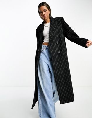 ASOS DESIGN oversized dad coat in black pinstripe - ASOS Price Checker