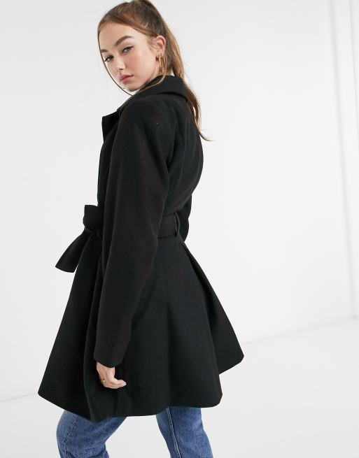 ASOS DESIGN - Manteau coupe patineuse à ceinture - Noir | ASOS