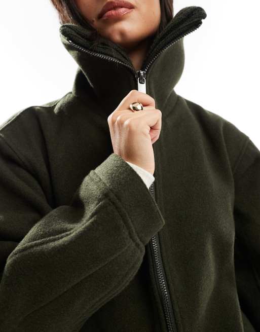 ASOS DESIGN - Manteau court en maille avec col - Kaki, 2 de 4