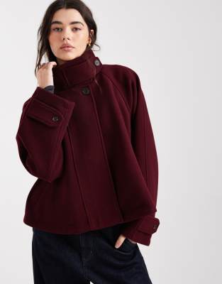 ASOS DESIGN - Manteau court habillé façon cape - Bordeaux-Rouge