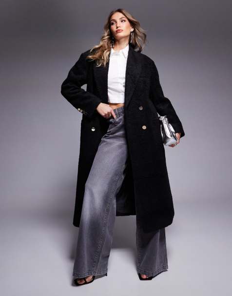 ASOS DESIGN - Manteau dad en bouclé confortable avec boutons dorés - Noir - view 1