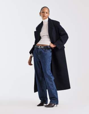 ASOS DESIGN - Manteau dad en laine mélangée effet brossé de qualité supérieure - Bleu marine