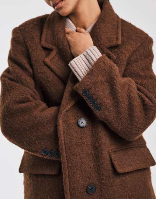 ASOS DESIGN - Manteau dad en laine mélangée effet brossé de qualité supérieure - Caramel, 3 de 4
