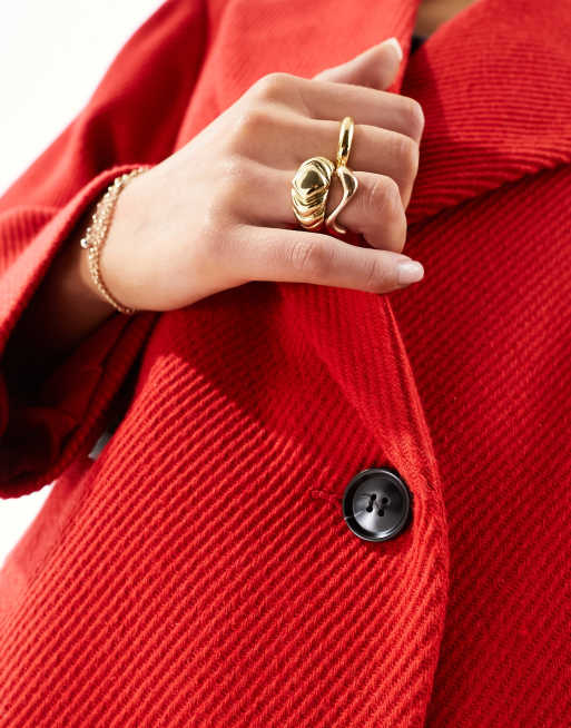ASOS DESIGN - Manteau dad en sergé et laine mélangée - Rouge, 3 de 5