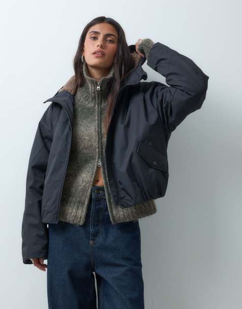 ASOS DESIGN manteau de pluie court à capuche avec doublure en imitation peau de mouton noir - view 1