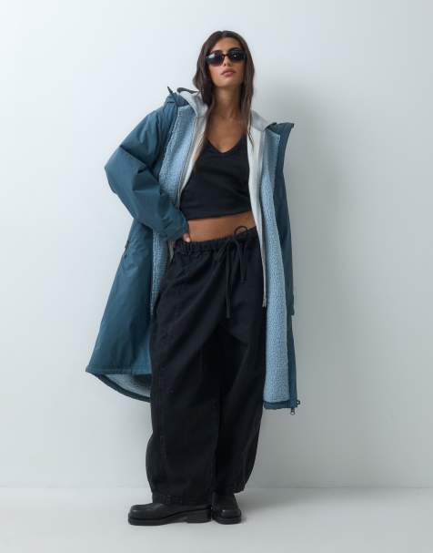 ASOS DESIGN manteau de pluie long en bleu sarcelle avec doublure imitation peau de mouton bleue - view 1