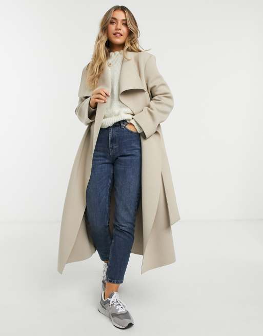 ASOS DESIGN - Manteau évasé effet cascade en matière façon néoprène - Vison