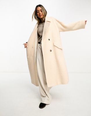 ASOS DESIGN - Manteau habillé à double boutonnage en laine mélangée bouclée - Crème | ASOS