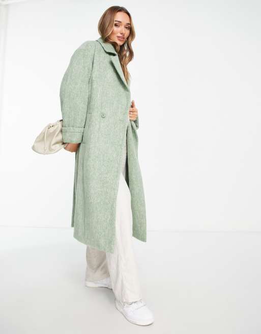 ASOS DESIGN - Manteau habillé brossé en laine mélangée - Vert pastel