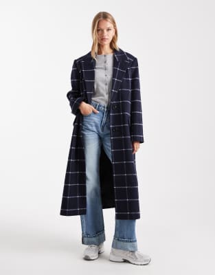 ASOS DESIGN - Manteau habillé long à carreaux - Bleu marine