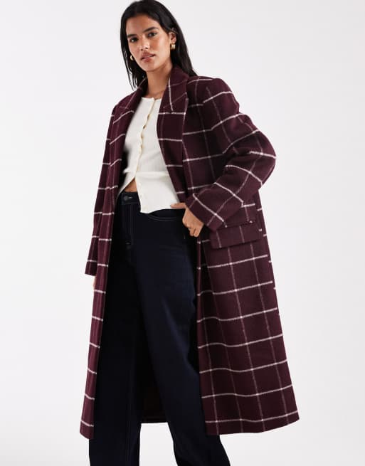 ASOS DESIGN - Manteau habillé long à carreaux - Bordeaux, 3 de 4