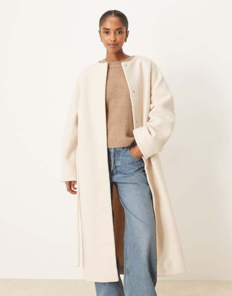 ASOS DESIGN - Manteau habillé long sans col en maille bouclée - Avoine - view 1