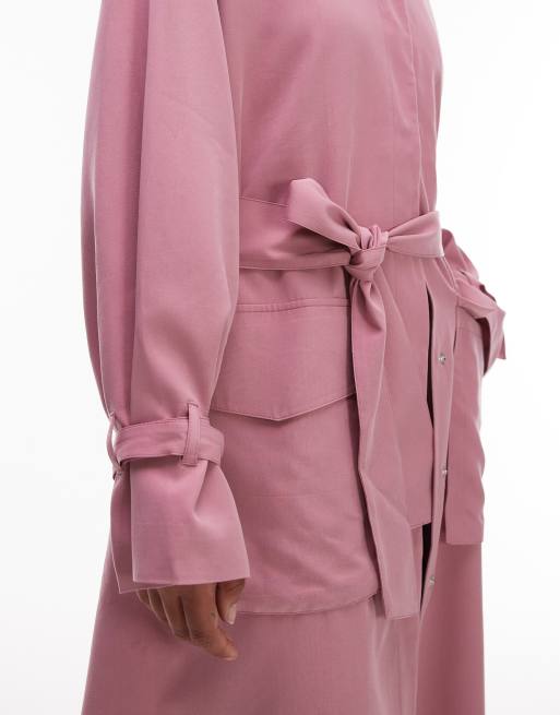 ASOS DESIGN - Manteau long à ceinture et poches style utilitaire - Vieux rose, 3 de 4