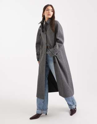 ASOS DESIGN - Manteau long à chevrons-Noir