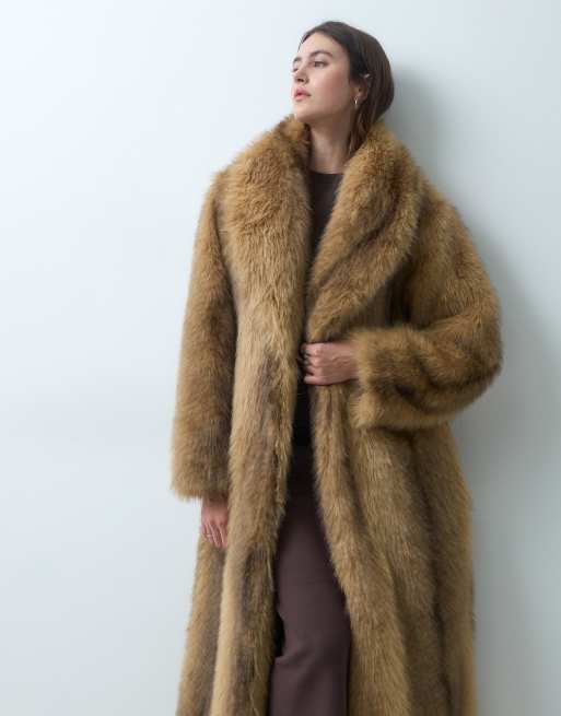 ASOS DESIGN manteau long à col cheminée en faux-fur à rayures orange, 3 de 4