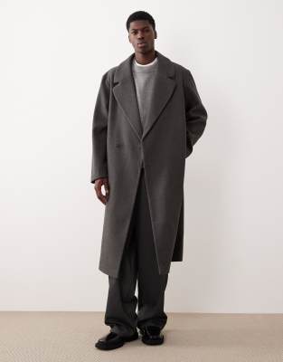 ASOS DESIGN - Manteau long aspect laine - Gris