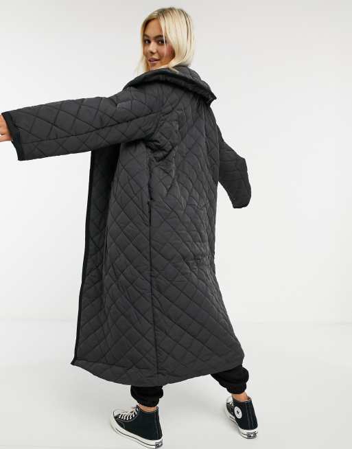 manteau long matelassé noir