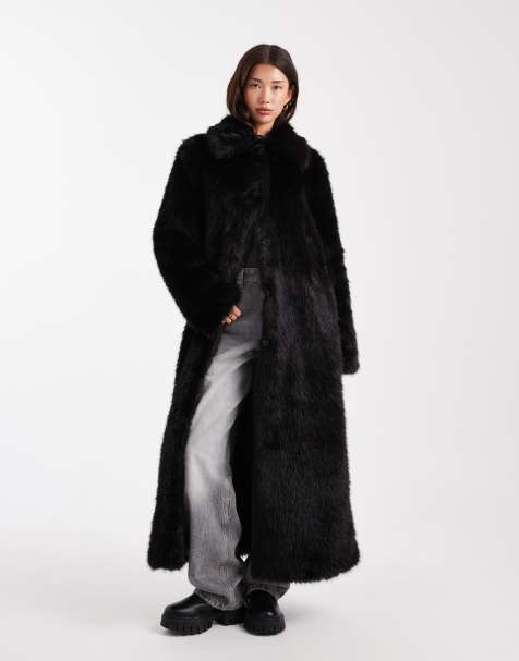 ASOS DESIGN - Manteau long en fausse fourrure avec liseré - Noir - view 1