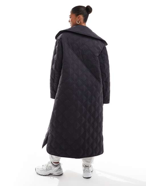 ASOS DESIGN - Manteau long matelassé avec col effet cascade et doubles surpiqûres - Noir, 3 de 4
