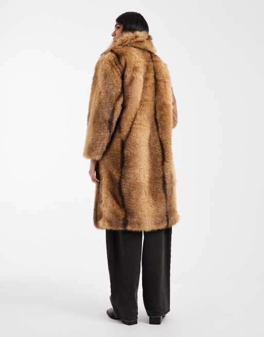 ASOS DESIGN - Manteau mi-long à rayures en fausse fourrure - Orange, 2 de 4