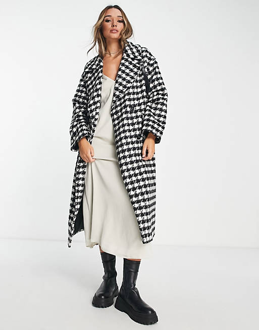 ASOS DESIGN - Manteau motif pied-de-poule en laine mélangée - Noir et blanc