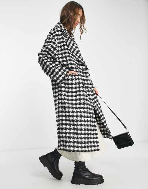 ASOS DESIGN Manteau motif pied de poule en laine m lang e Noir et blanc