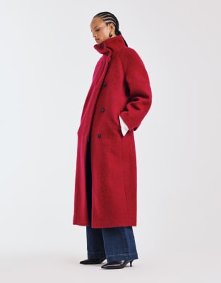 ASOS DESIGN - Manteau oversize à col cheminée en laine mélangée effet brossé de qualité supérieure - Rouge