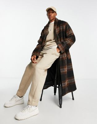 ASOS DESIGN oversized wool look check overcoat in black and brown - ASOS Price Checker