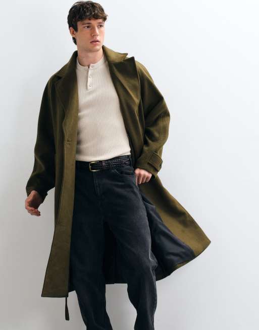 ASOS DESIGN manteau oversize ceinturé effet laine vert foncé, 5 de 5