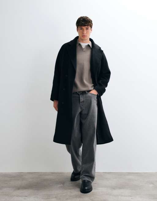 ASOS DESIGN manteau oversize effet laine avec ceinture en noir, 3 de 5