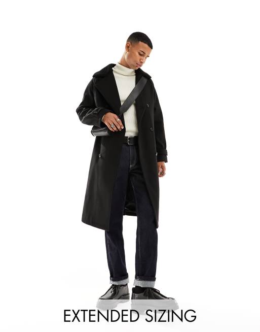 ASOS DESIGN Manteau oversize en laine m lang e avec col en imitation peau de mouton Noir