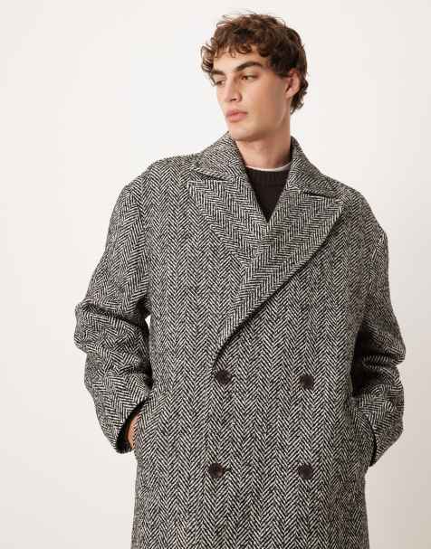 ASOS DESIGN - Manteau oversize ultra-long en aspect laine à chevrons - Noir - view 1