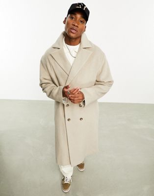 ASOS DESIGN oversized wool mix overcoat in beige - ASOS Price Checker