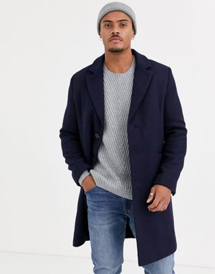 ASOS DESIGN – Mantel aus Wollmischung in Marineblau