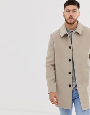 asos design -  – Mantel aus Wollmischung in Stone-Steingrau