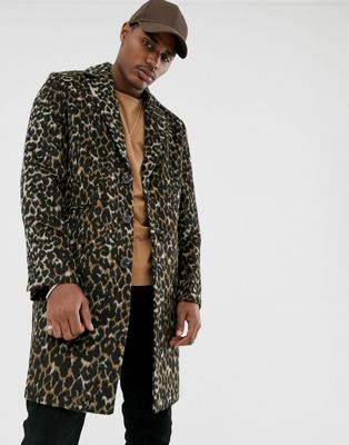 ASOS DESIGN – Mantel aus Wollmischung mit Leopardenprint-Schwarz