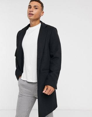 ASOS DESIGN – Mantel aus Wollmischung mit umgekehrtem Revers in Schwarz