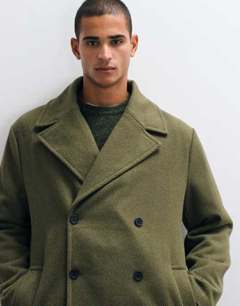 ASOS DESIGN Mantel in Khaki mit Wolloptik - view 1
