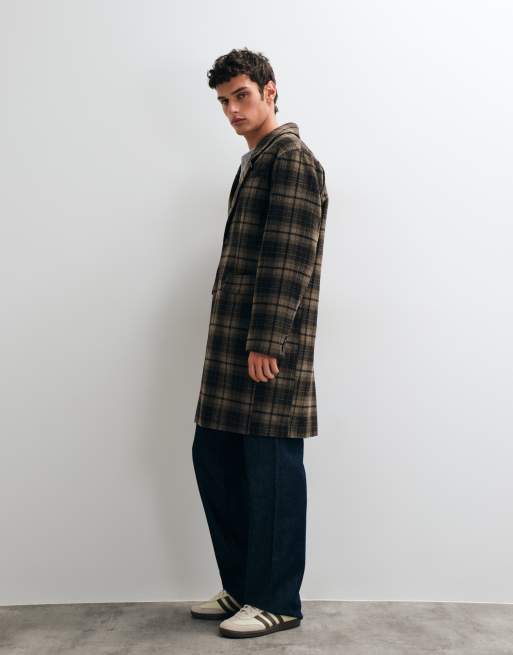 ASOS DESIGN Mantel in neutralem Karom mit Wollmix und Longline-Schnitt, 2 von 5