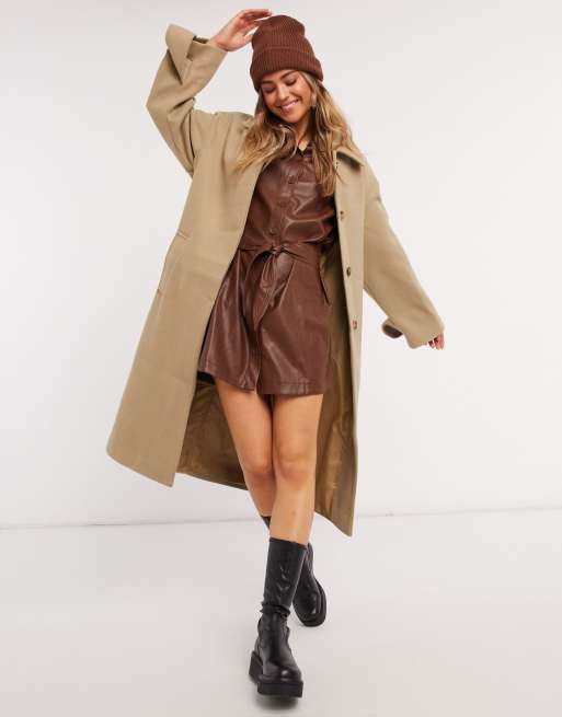Asos Design Mantel Mit Gurtel In Camel Asos