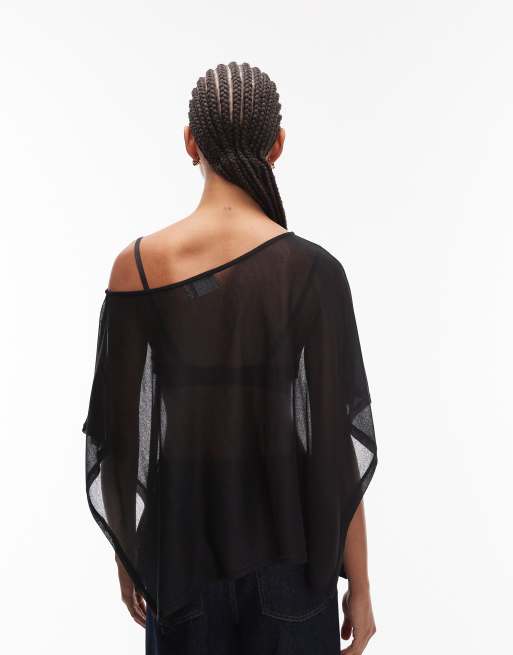 ASOS DESIGN - Mantella asimmetrica nera morbida semitrasparente, 4 di 4