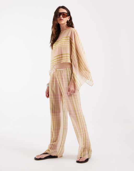 ASOS DESIGN mantella in chiffon trasparente a quadretti rosa coordinata, 2 di 4