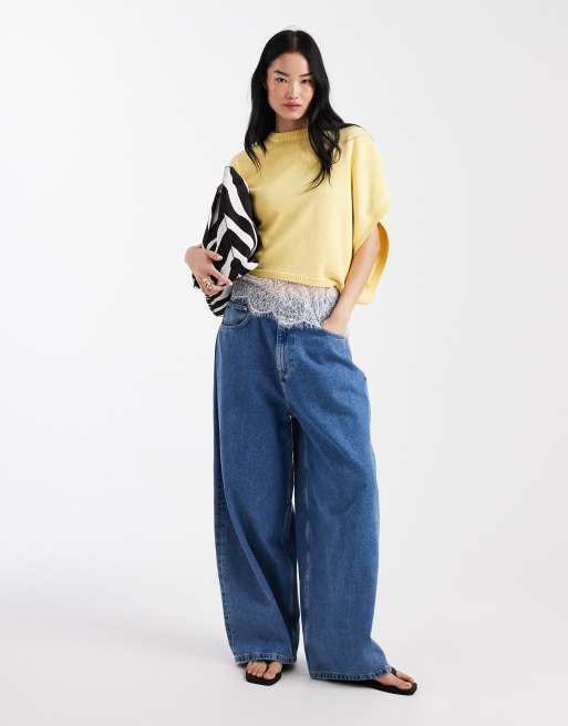 ASOS DESIGN - Mantella in maglia color latticello con finiture in pizzo, 2 di 4