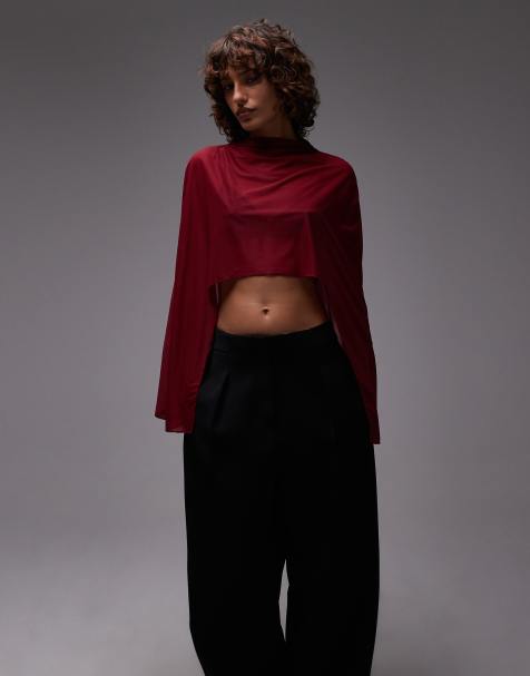 ASOS DESIGN - Mantella in rete trasparente color bacca con design asimmetrico - view 1